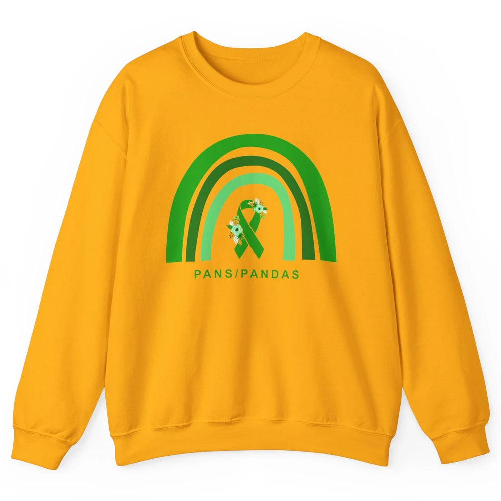 PANS/PANDAS Awareness Floral Green Ribbon Rainbow Pans Unisex Crewneck Sweatshirt