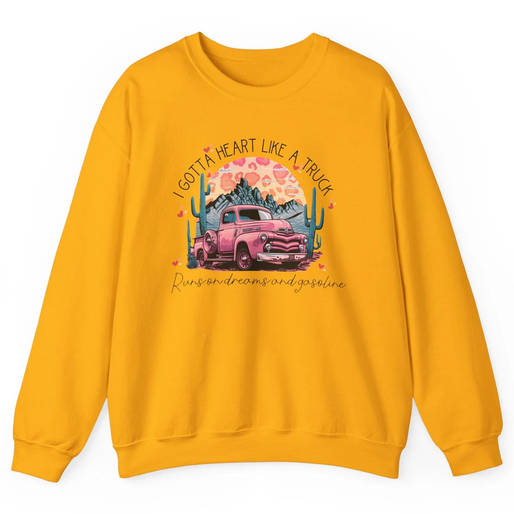 Retro Desert Cactus Got A Heart Like Truck Western Valentine Unisex Crewneck Sweatshirt
