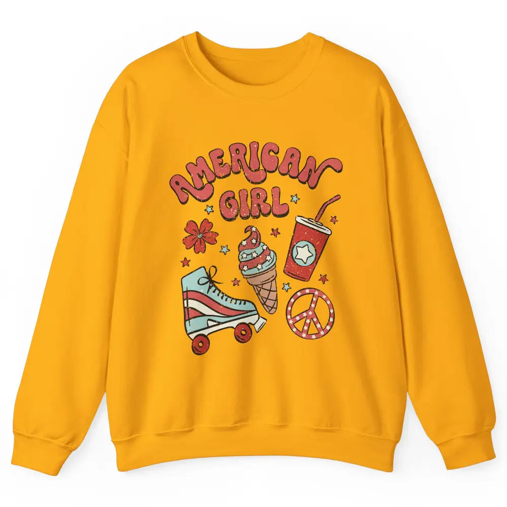 Retro American Girl Fourth Of July Party Ice Cream Patriotic Unisex Crewneck Sweatshirt