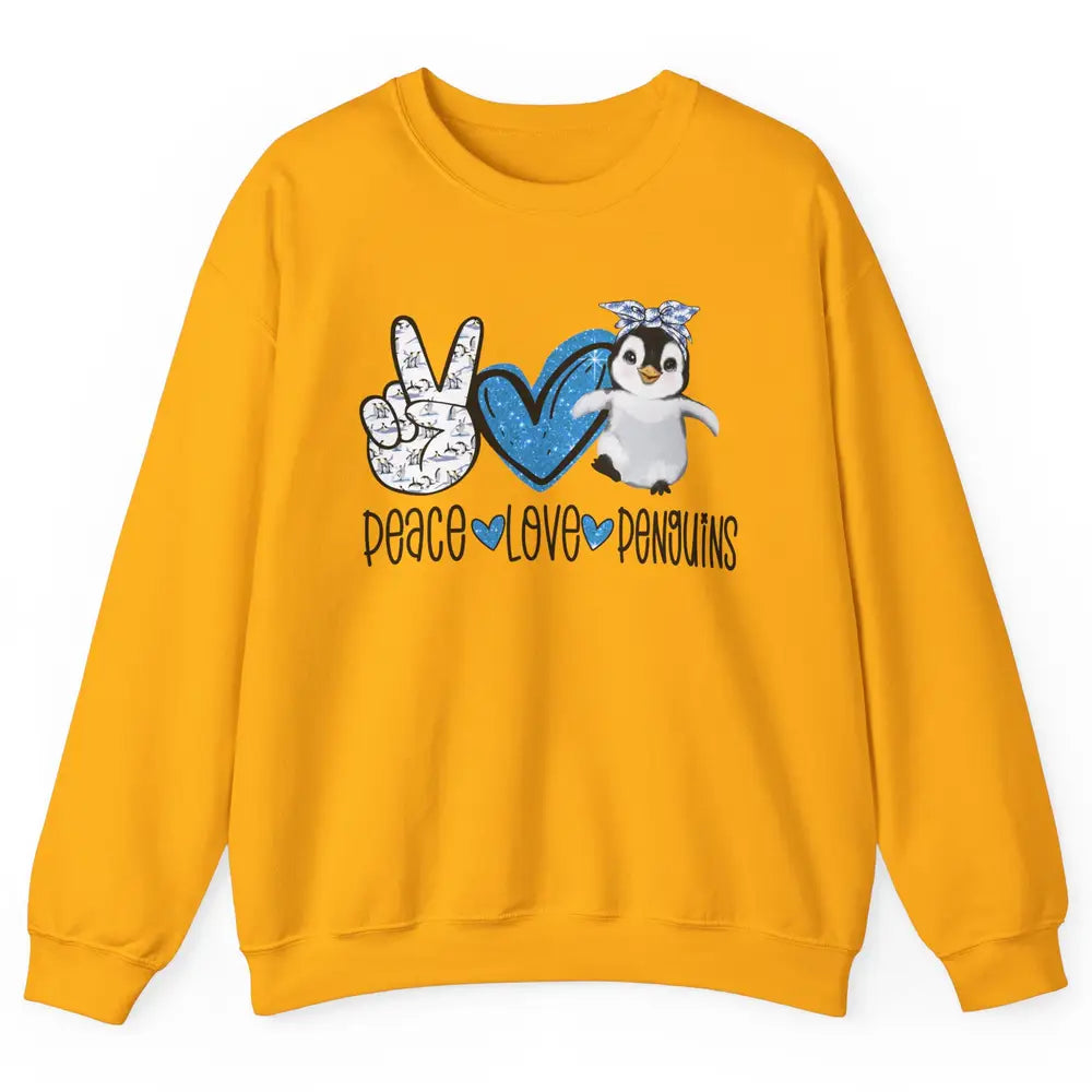 Peace Love Penguins With Headband Baby Penguins Lovers Gift Unisex Crewneck Sweatshirt