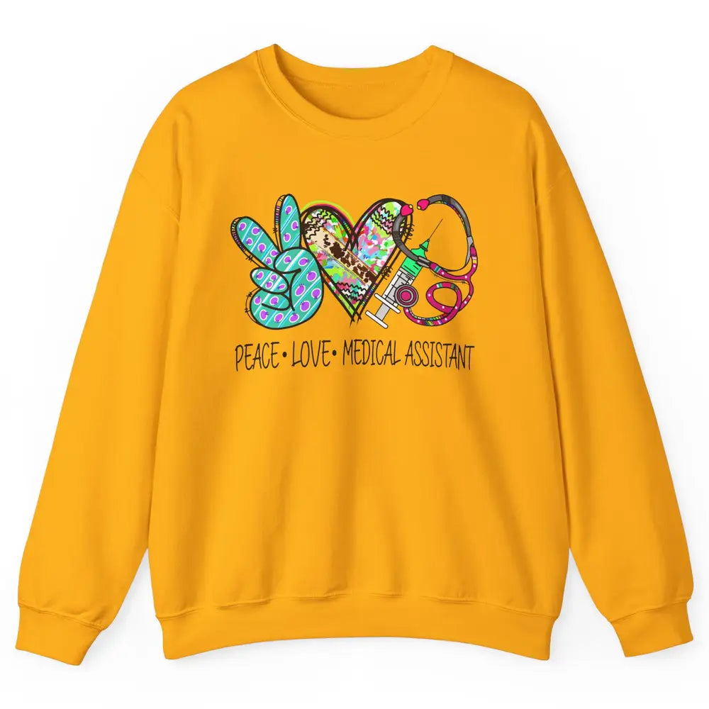 Peace Love Medical Assistant Leopard Stethoscope Nurse Life Unisex Crewneck Sweatshirt