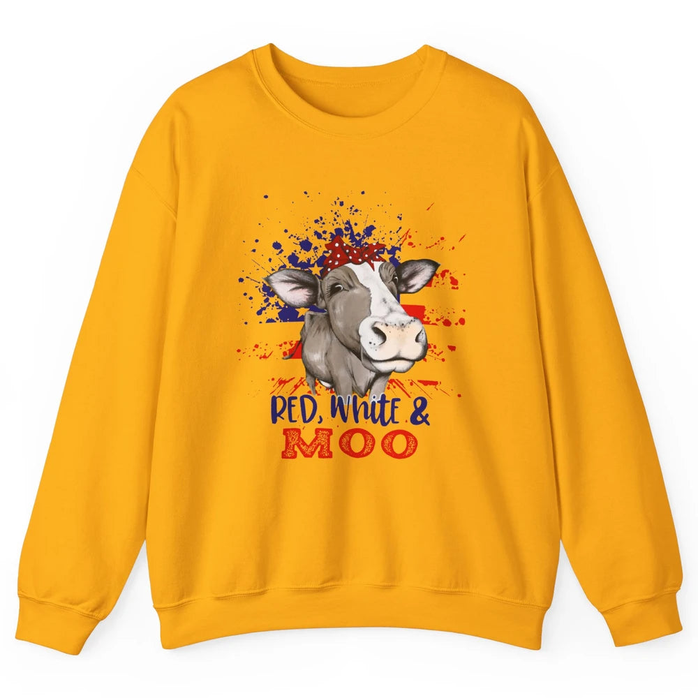 Red White Moo Cow America Flag 4th of July Patriotic Unisex Crewneck Sweatshirt