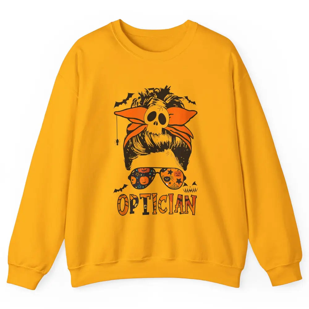Optician Messy Hair Bun Eye Glasses Halloween Spooky Season Unisex Crewneck Sweatshirt