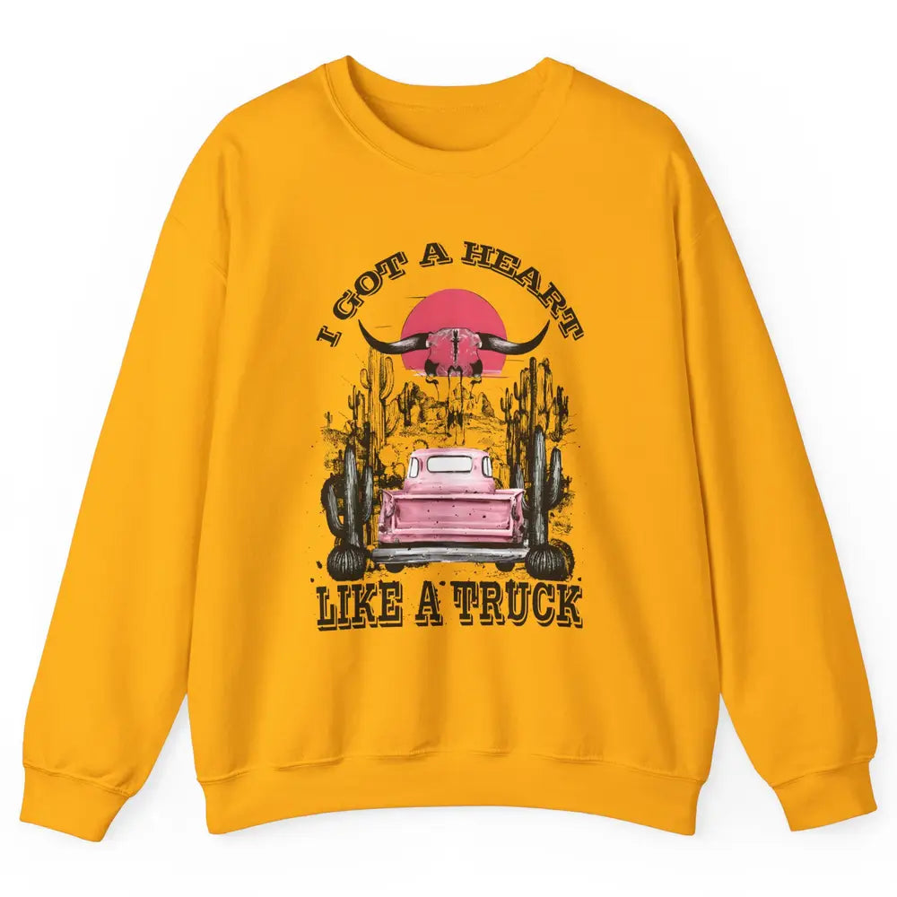 Retro Boho Bull Skull Got Heart Like A Truck Western Country Unisex Crewneck Sweatshirt