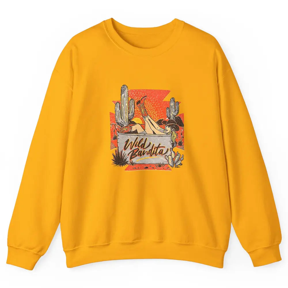 Retro Desert Cactus Cowgirl Hat Wild Bandita Cowboy Western Unisex Crewneck Sweatshirt