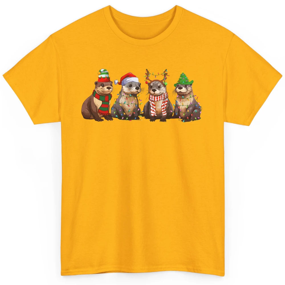 Otters Christmas Lights Sea Animal Christmas Otter Lovers Classic Unisex T-Shirt