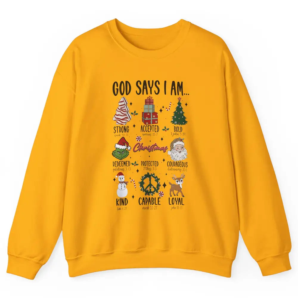 Retro Christmas God Says I Am Bible Verse Religious Boy Girl Unisex Crewneck Sweatshirt