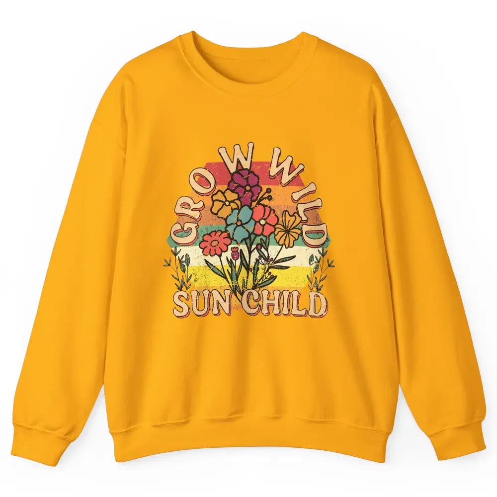 Retro Grow Wild Sun Child 70s Aesthetic Boho Western Summer Unisex Crewneck Sweatshirt
