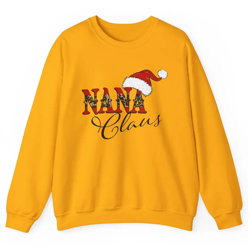 Nana Claus Western Nana Santa Hat Christmas Grandma Leopard Unisex Crewneck Sweatshirt