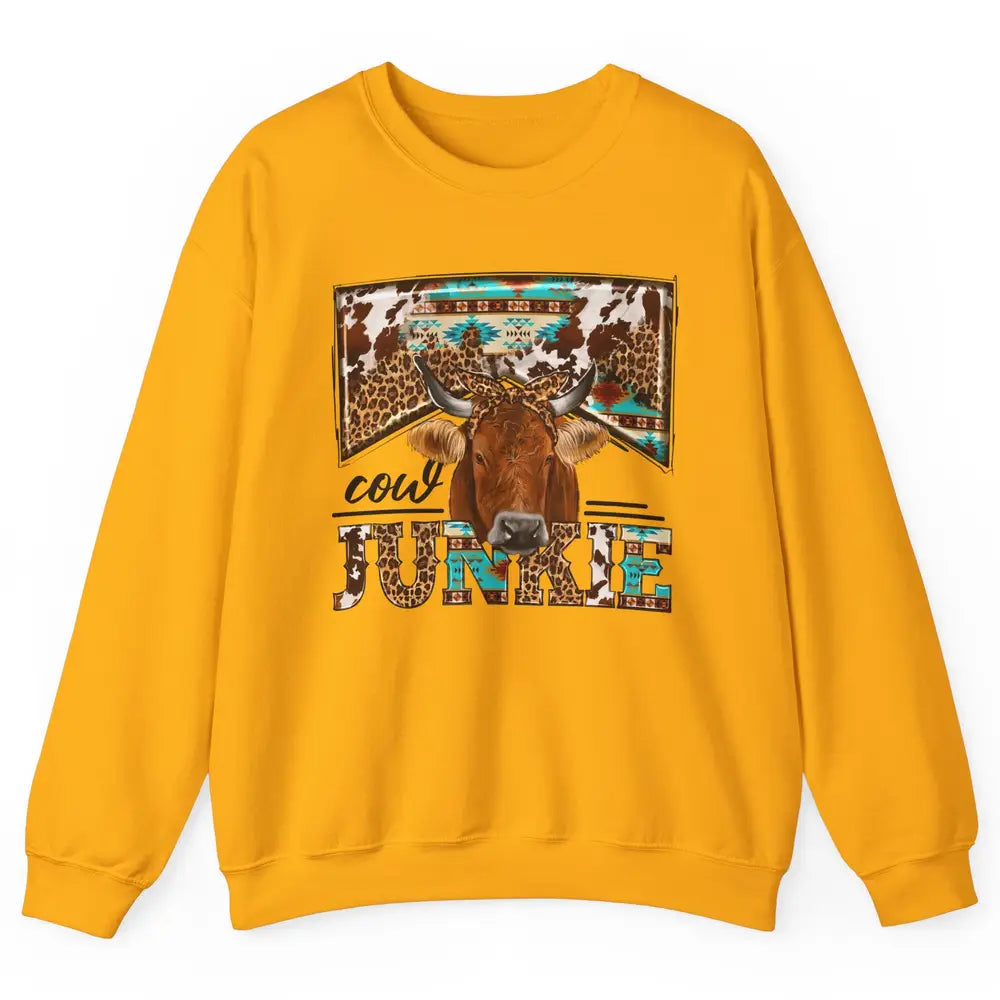 Retro Leopard Bandana Cow Junkie Western Country Farm Animal Unisex Crewneck Sweatshirt