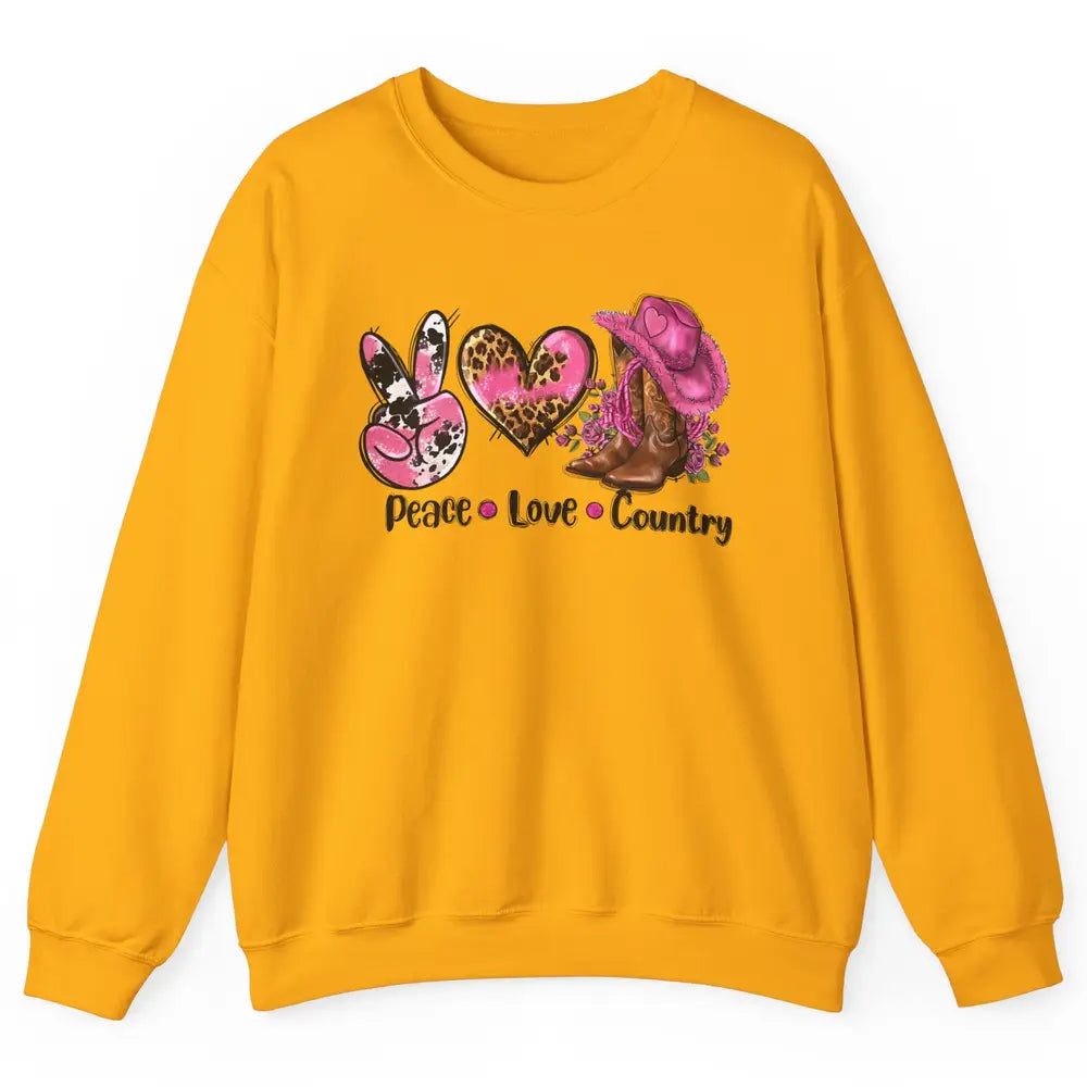 Retro Cowgirl Boots Hat Peace Love Country Western Country Unisex Crewneck Sweatshirt