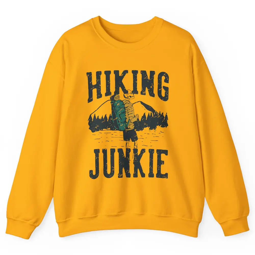 Retro Mountain Hiking Junkie Skeleton Nature Exploring Hiker Unisex Crewneck Sweatshirt