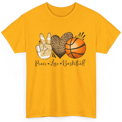 Peace Love Basketball Leopard Heart Basketball Lovers Gift Classic Unisex T-Shirt