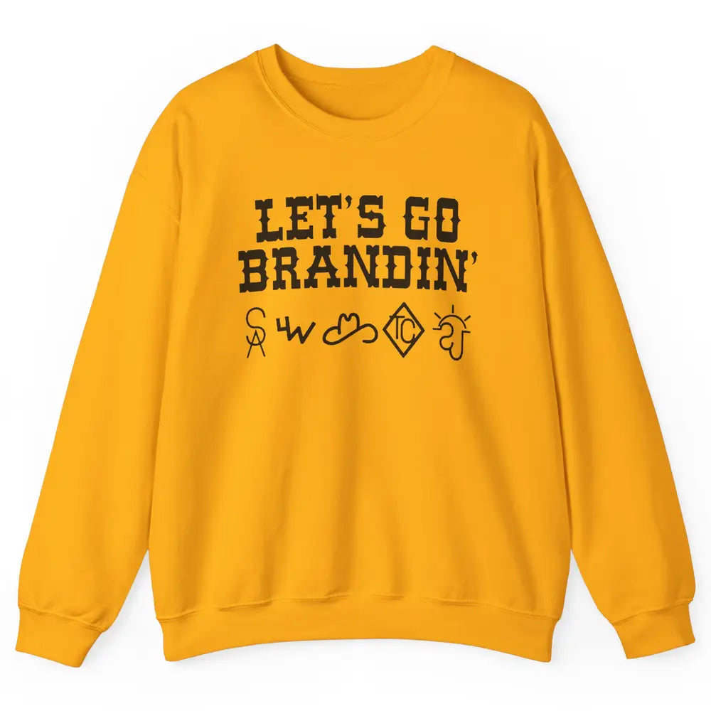 Retro Cowboy Hat Let's Go Brandin' Western Country Symbols Unisex Crewneck Sweatshirt