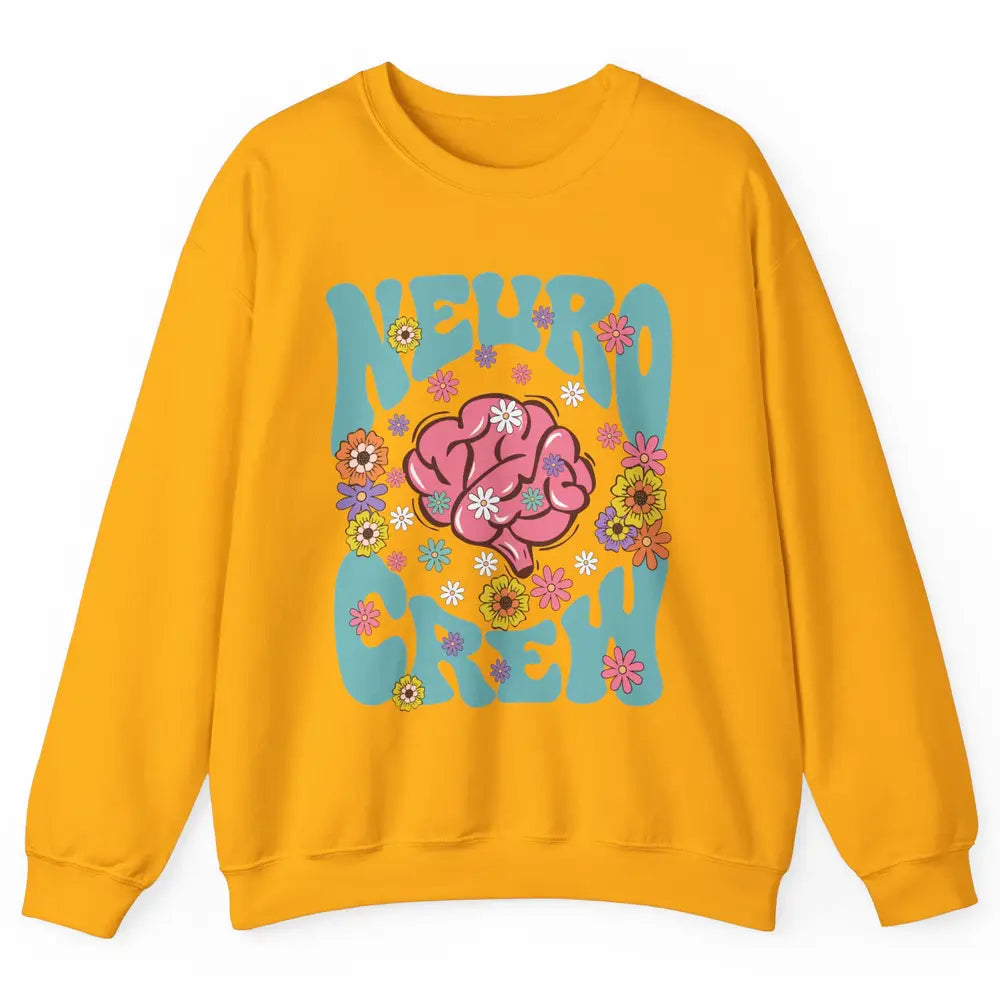 Retro Floral Neuro Crew Nurse Life Neurologist Neuroscience Unisex Crewneck Sweatshirt