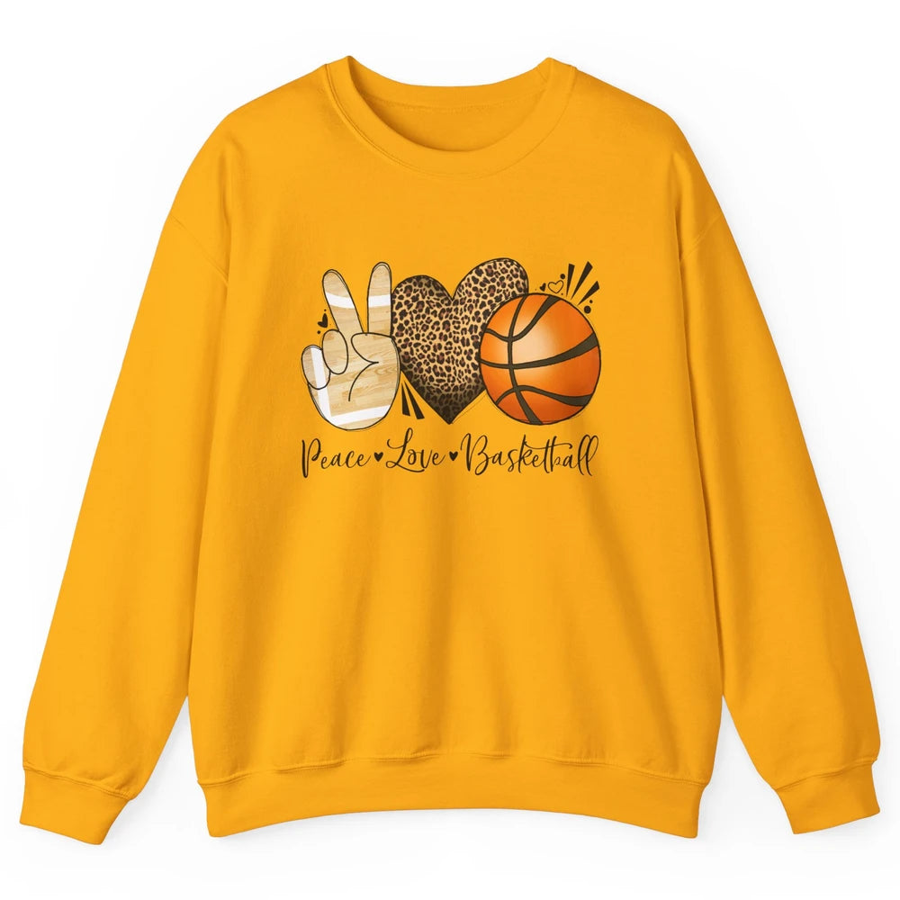 Peace Love Basketball Leopard Heart Basketball Lovers Gift Unisex Crewneck Sweatshirt