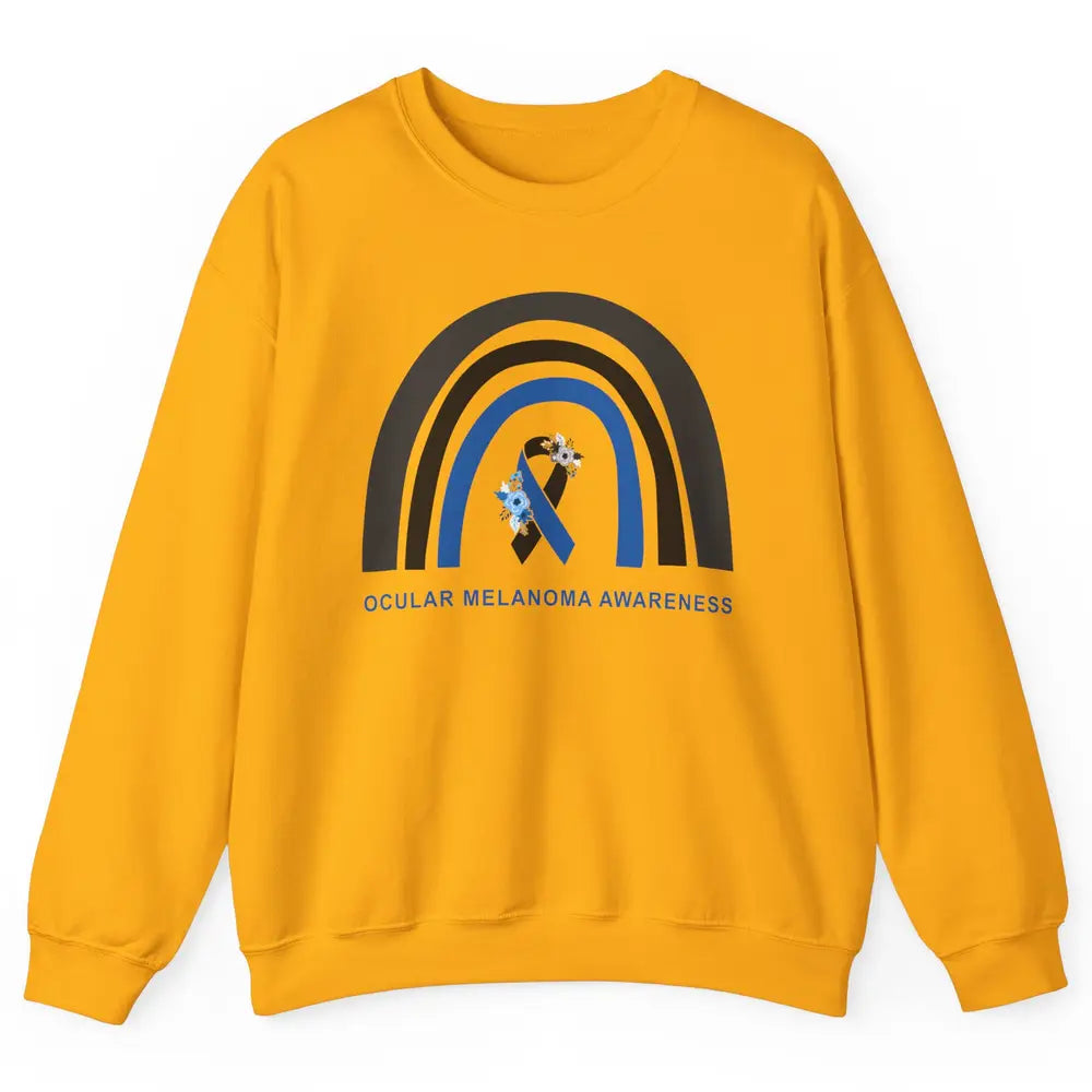 Ocular Melanoma Awareness Floral Black Blue Ribbon Rainbow Unisex Crewneck Sweatshirt