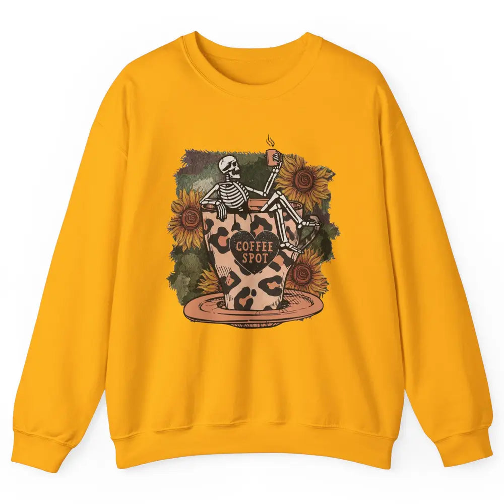 Sunflower Skeleton Dead Inside But Caffeinated Coffee Lovers Unisex Crewneck Sweatshirt