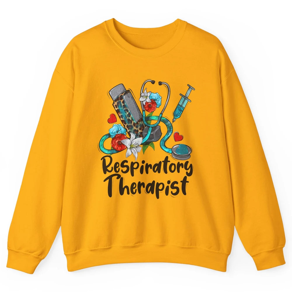 Respiratory Therapist Leopard Stethoscope Western Country RT Unisex Crewneck Sweatshirt