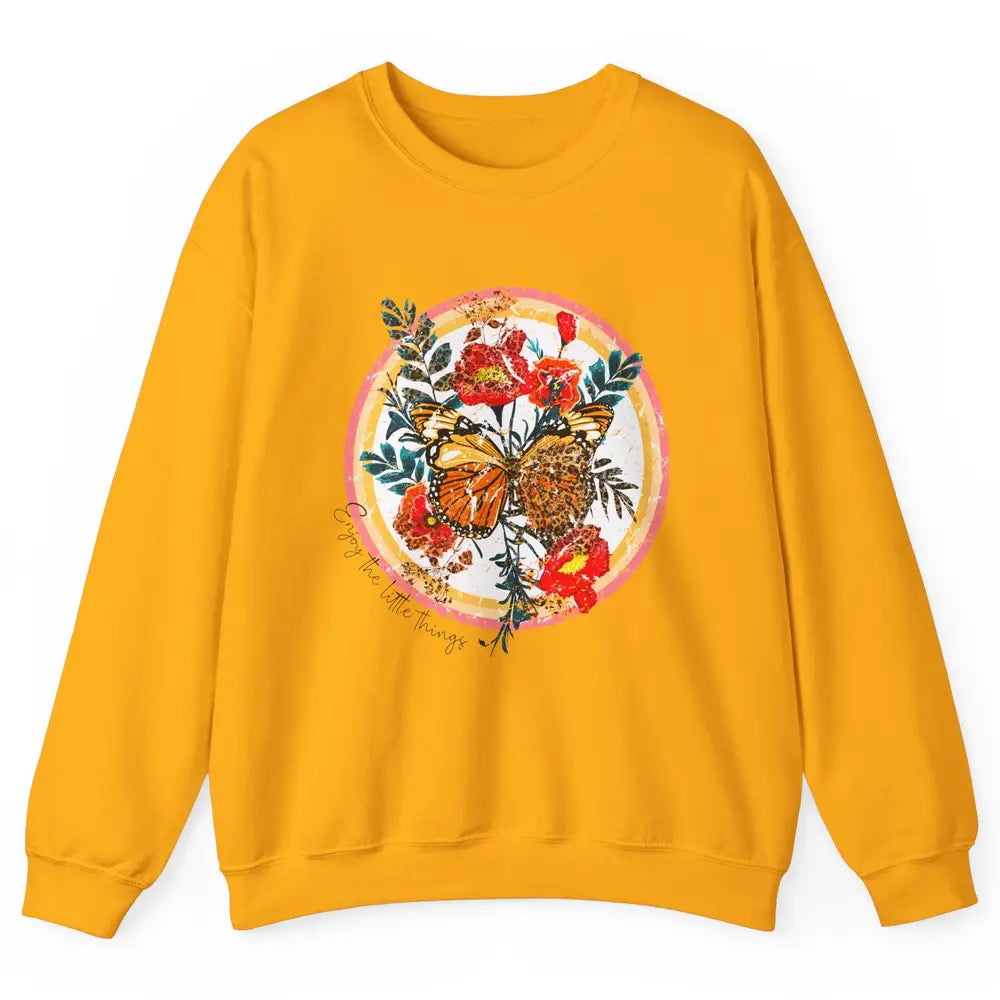 Retro Enjoy Things Butterfly Flower Mental Health Leopard Unisex Crewneck Sweatshirt