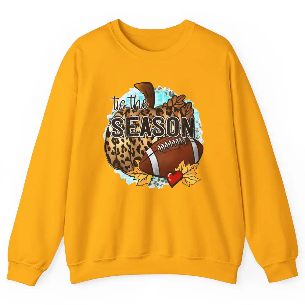 Leopard Football Pumpkin Tis The Season Fall Leaves Autumn Unisex Crewneck Sweatshirt