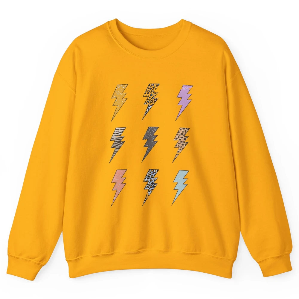 Preppy Lightning Bolt Colorful Leopard Cheetah Western Retro Unisex Crewneck Sweatshirt