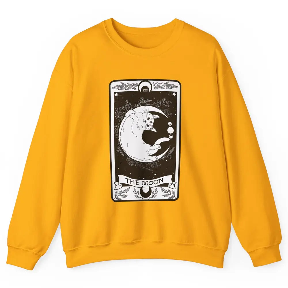 Retro Halloween Gothic Cat The Moon Tarot Card Witchcraft Unisex Crewneck Sweatshirt