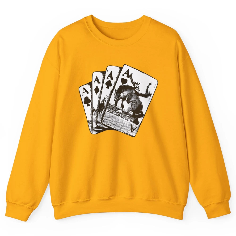 Punchy Cowboy Horsing Playing Cards Western Cowboy Rodeo Unisex Crewneck Sweatshirt