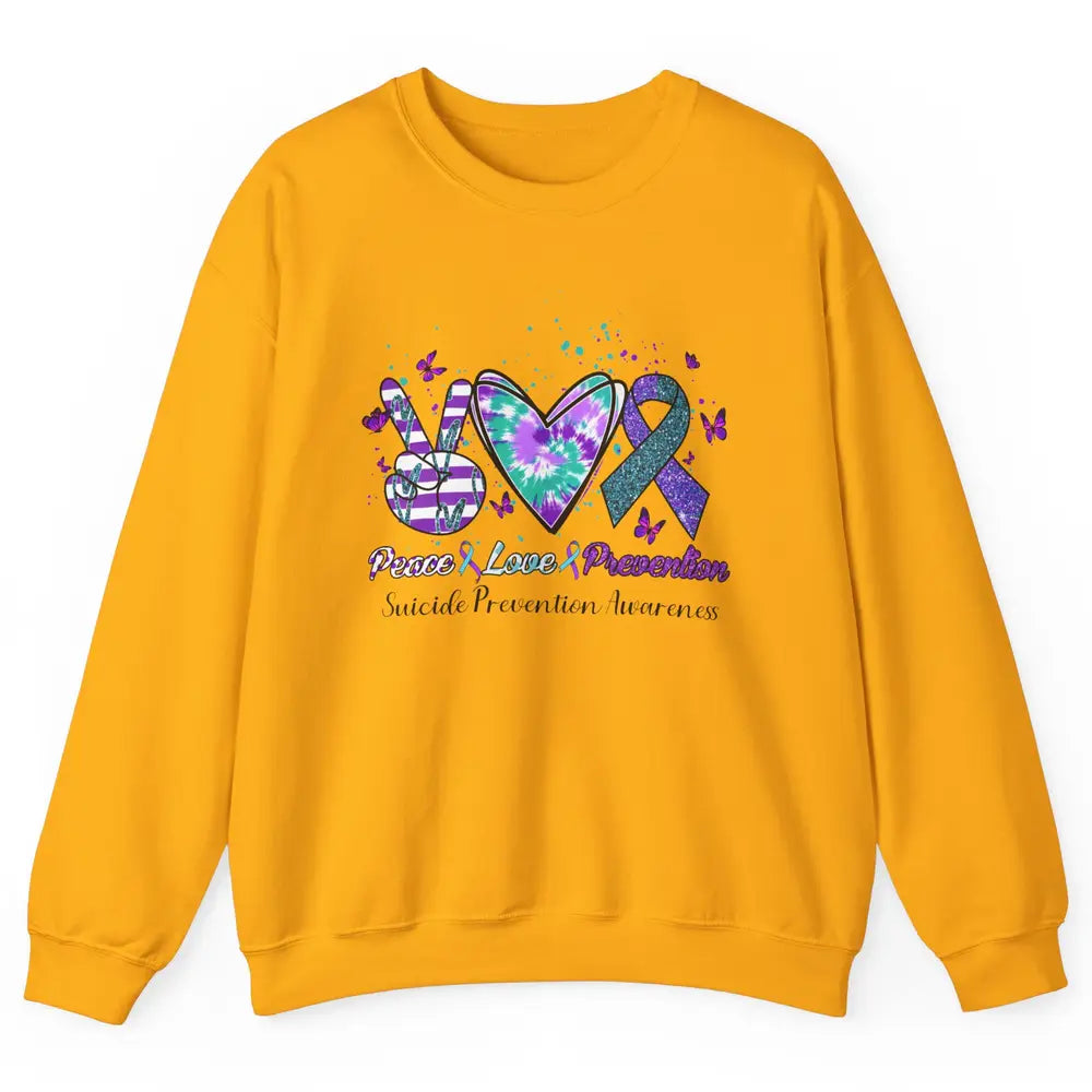 Peace Love Prevention Teal Purple Ribbon Suicide Awareness Unisex Crewneck Sweatshirt