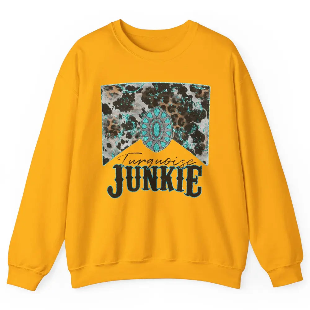 Retro Leopard Turquoise Junkie Gemstone Western Country Unisex Crewneck Sweatshirt