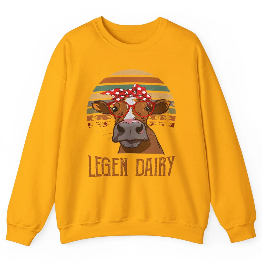 Retro Funny Highland Cow Legend Dairy Heifer Farm Animal Unisex Crewneck Sweatshirt