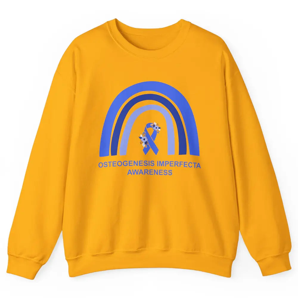 Osteogenesis Imperfecta Awareness OI Floral Blue Rainbow Unisex Crewneck Sweatshirt