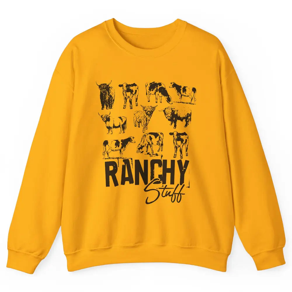 Retro Highland Cow Heifer Ranchy Stuff Western Country Gift Unisex Crewneck Sweatshirt