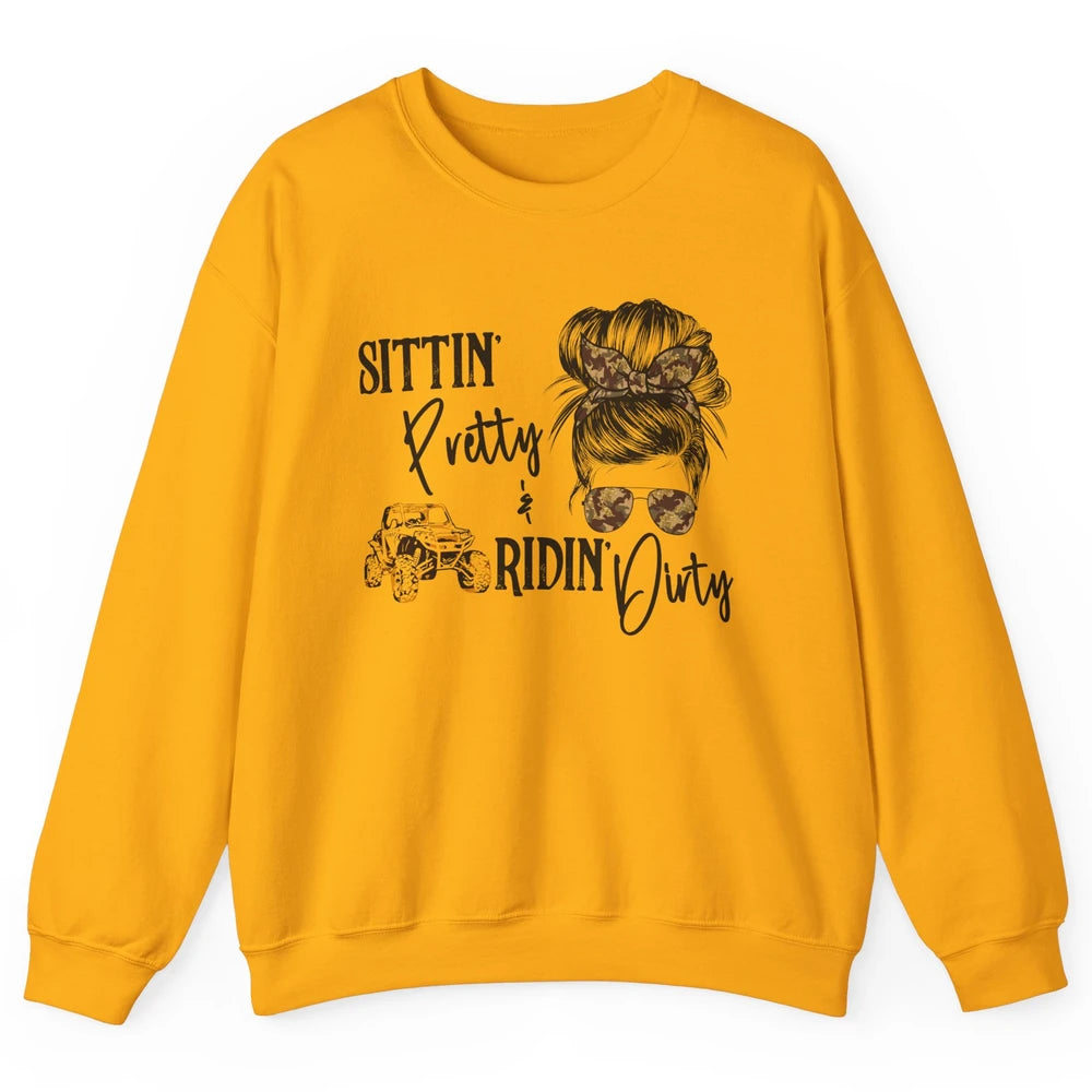 Mud Riding ATV Messy Bun Ride RZR SXS Life Country Girls Unisex Crewneck Sweatshirt