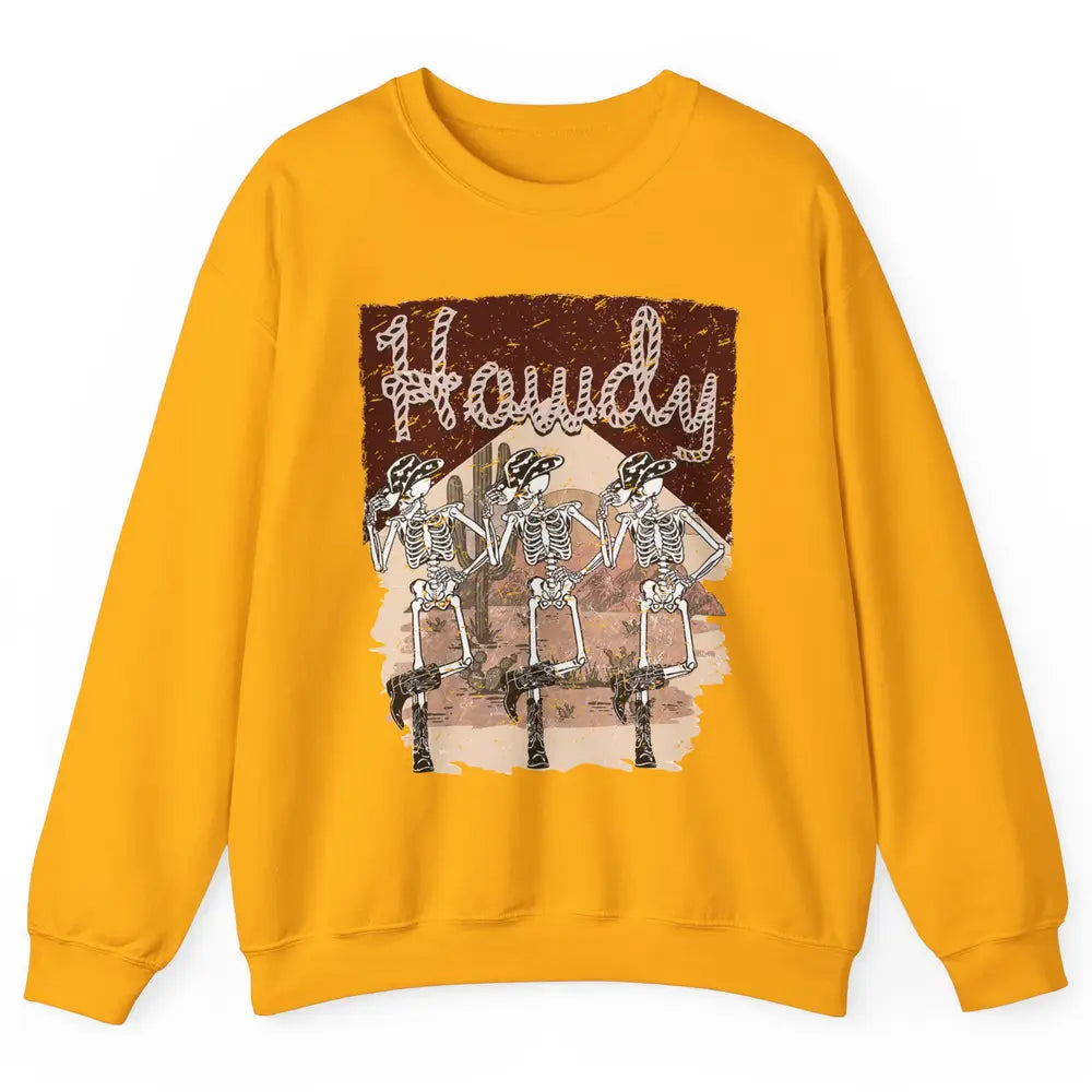 Retro Desert Cowboy Skeleton Dancing Howdy Western Halloween Unisex Crewneck Sweatshirt