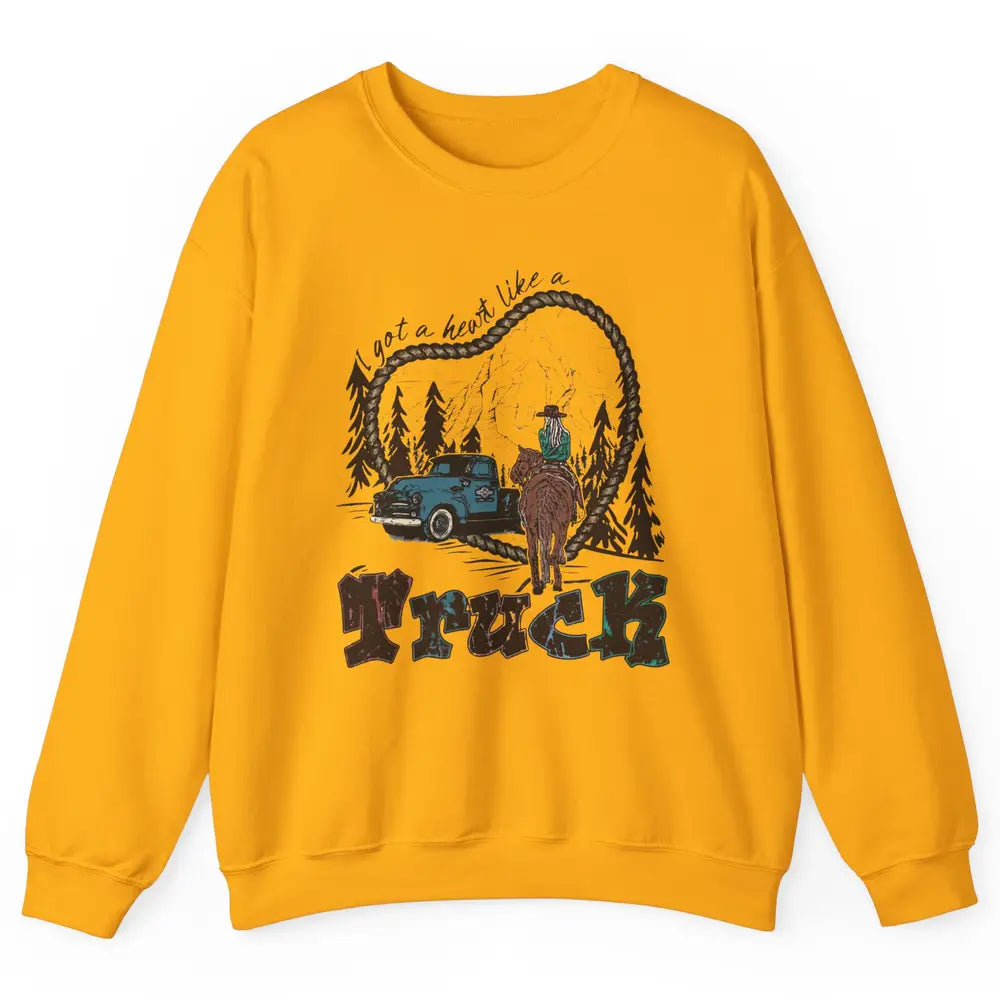 Retro Cowgirl Riding Got A Heart Like Truck Western Country Unisex Crewneck Sweatshirt