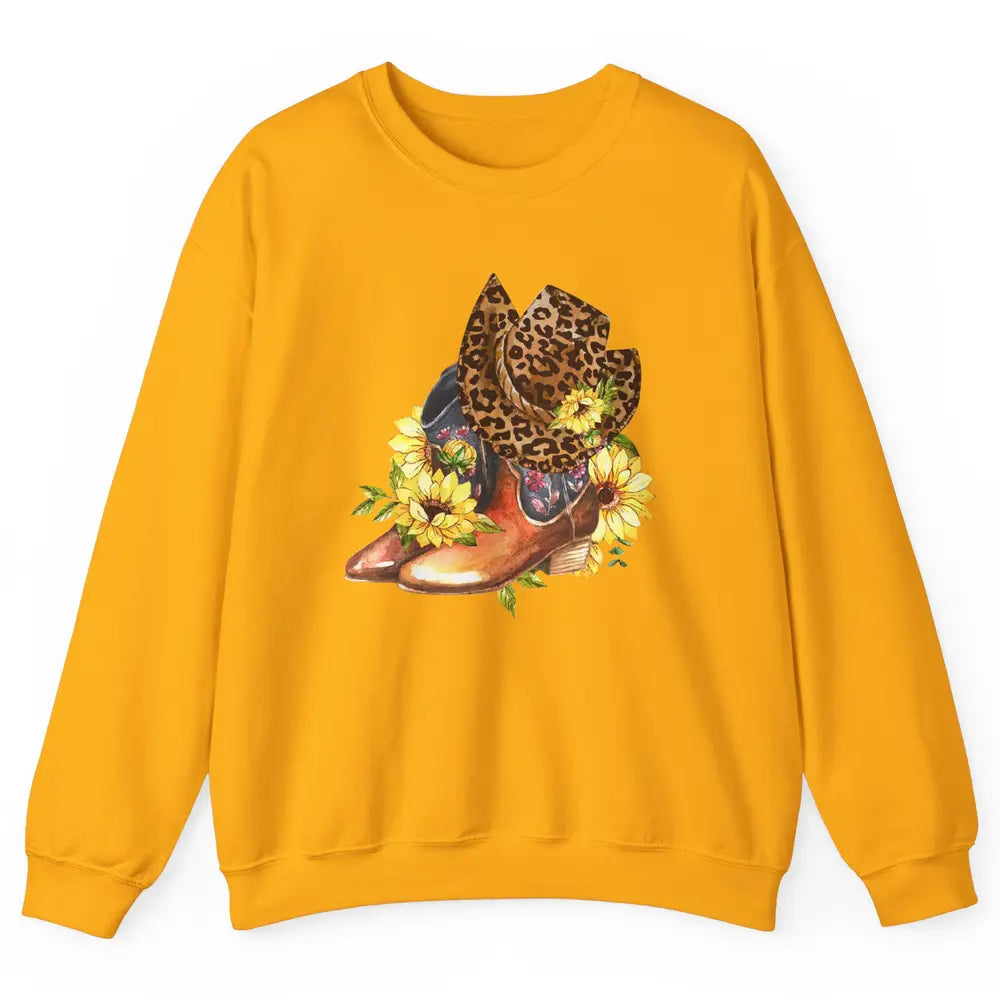 Retro Leopard Cowboy Boots Let's Go Girls Western Cowgirls Unisex Crewneck Sweatshirt