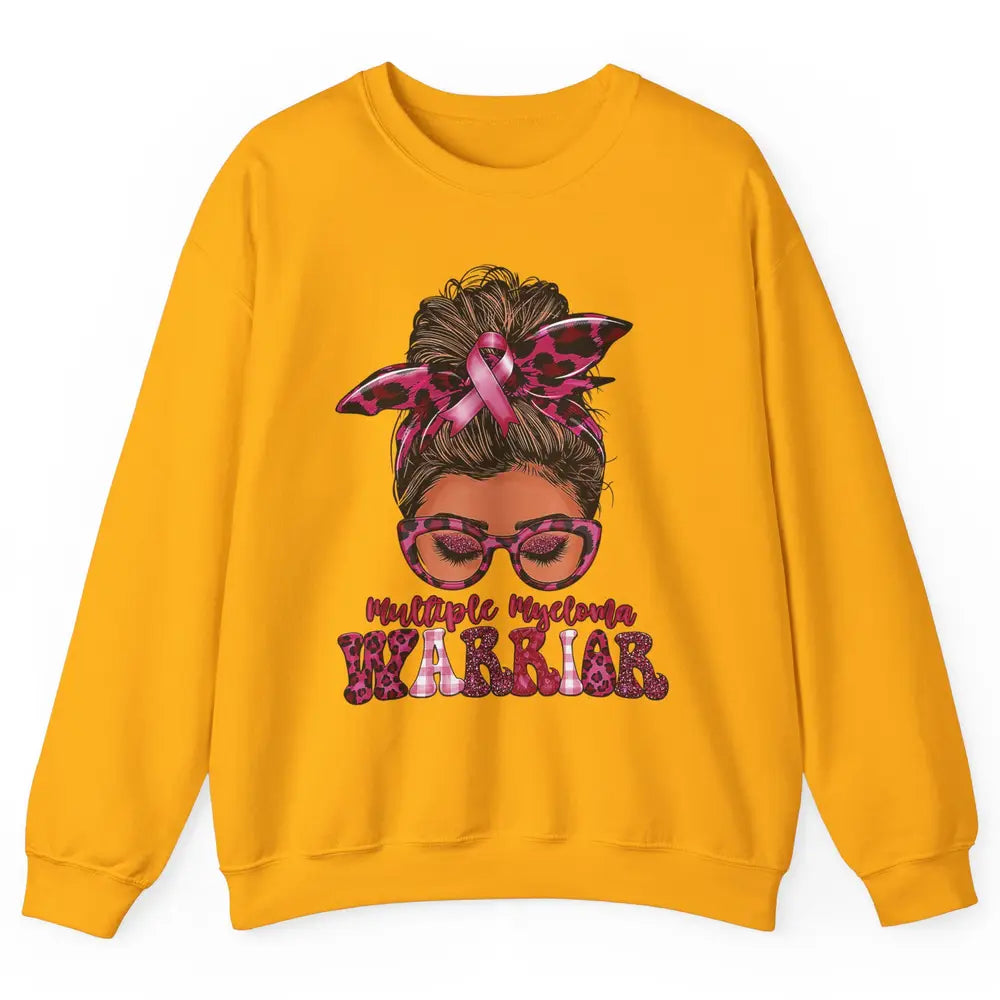 Multiple Myeloma Cancer Warrior Leopard Messy Hair Bun Woman Unisex Crewneck Sweatshirt