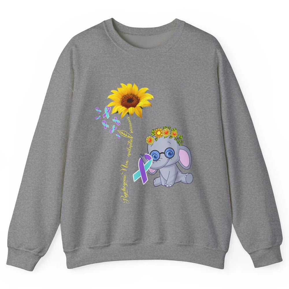 PNES Awareness Purple Teal Ribbon Sunflower Baby Elephant Unisex Crewneck Sweatshirt