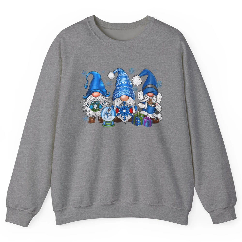 Retro Blue Snowman Gnomes Blue Christmas Winter Gnomies Xmas Unisex Crewneck Sweatshirt