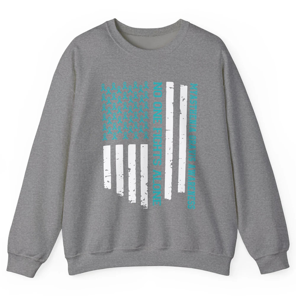 Myasthenia Gravis Awareness Teal Ribbon No One Fight Alone Unisex Crewneck Sweatshirt