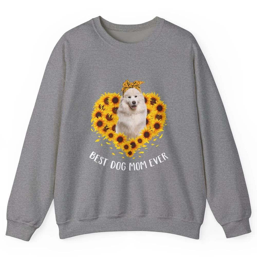 Retro Best Samoyed Dog Mom Ever Mother Puppy Sunflower Heart Unisex Crewneck Sweatshirt