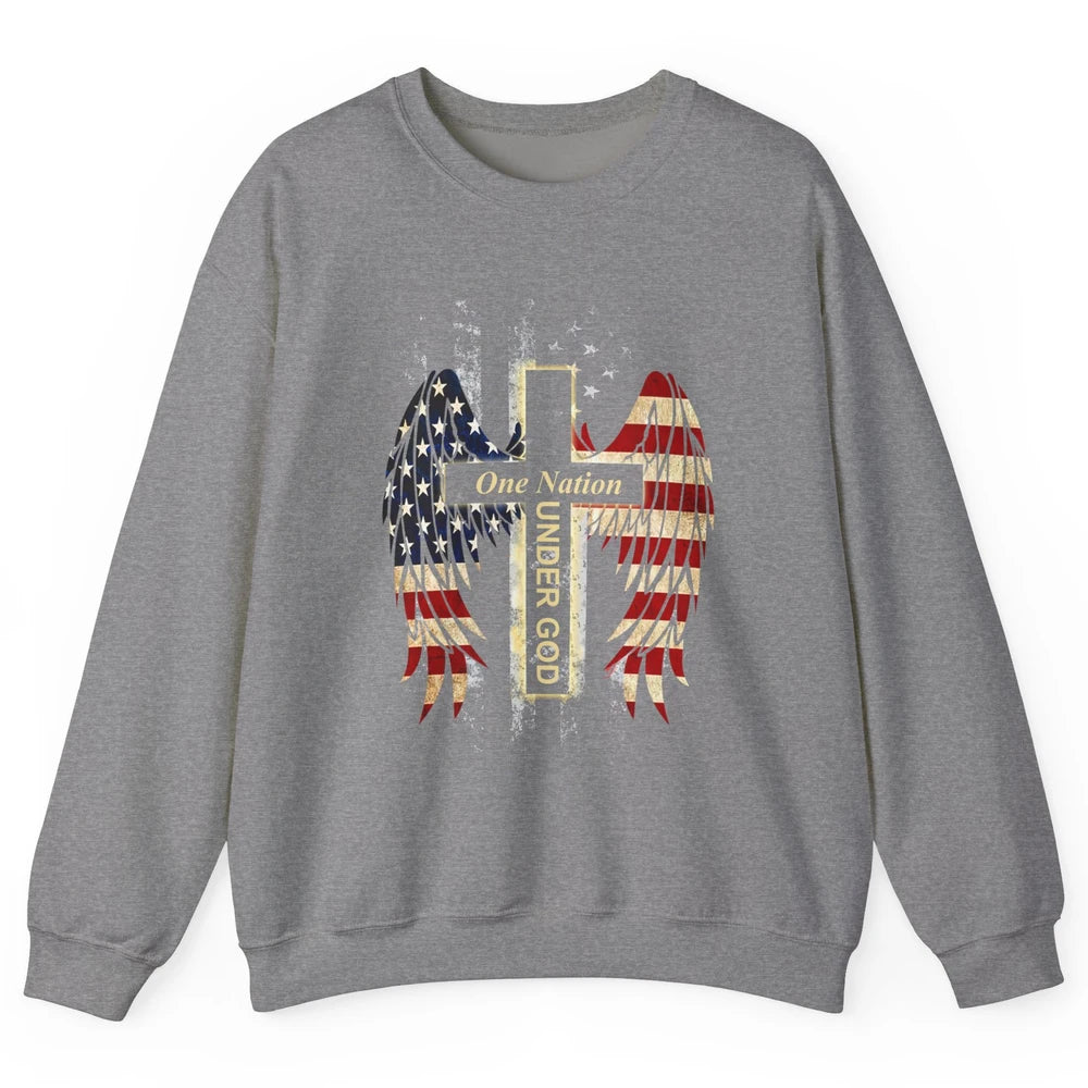Patriotic One Nation Under God American Flag Faith Cross Unisex Crewneck Sweatshirt