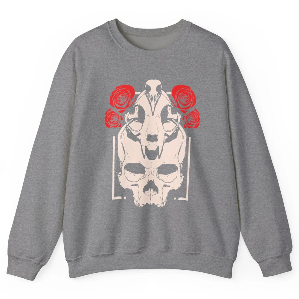 Mystical Skulls Gothic Witch Floral Grunge Magic Occult Edgy Unisex Crewneck Sweatshirt