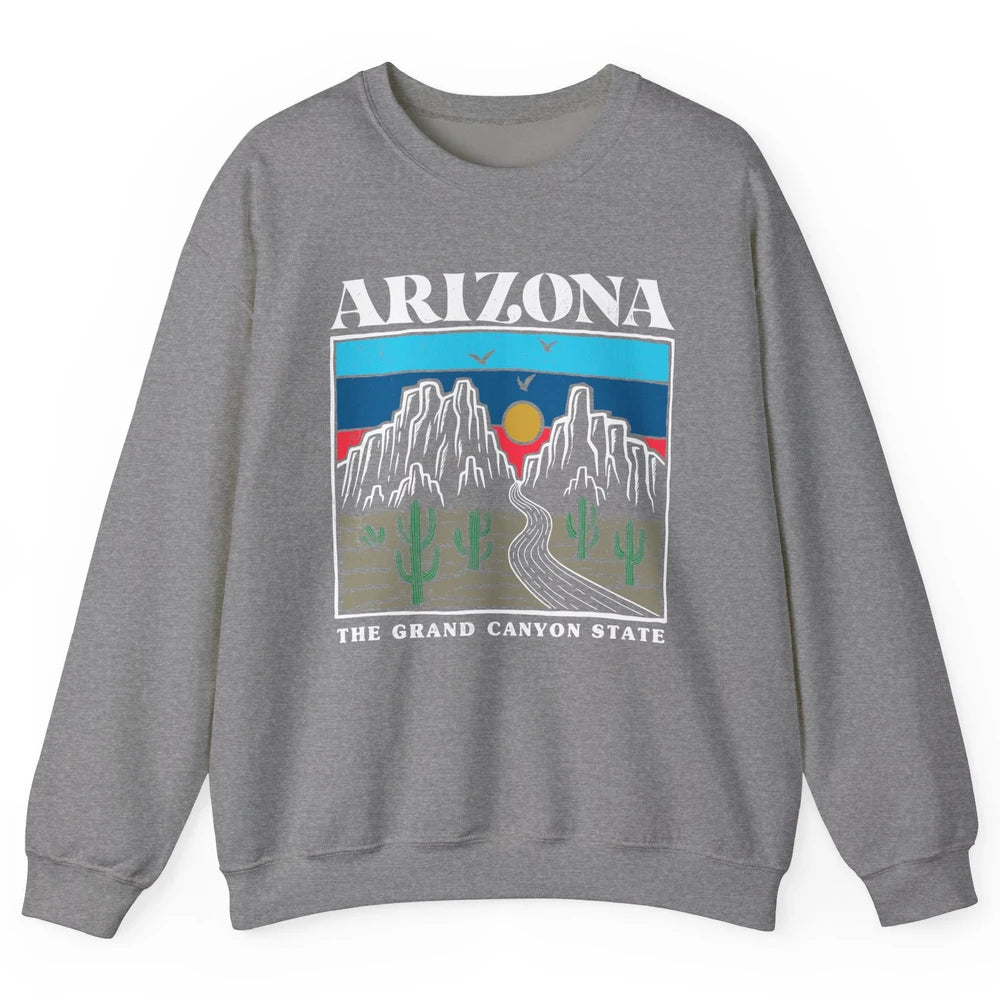 Retro Arizona Cactus Mountain The Grand Canyon State Hiking Unisex Crewneck Sweatshirt