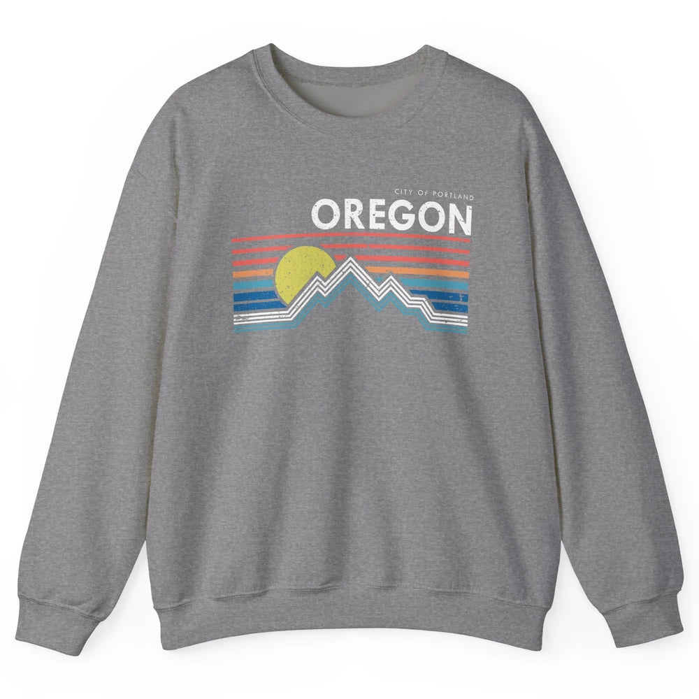 Vintage Retro Sunrise Mountain Oregon City Of Portland Unisex Crewneck Sweatshirt