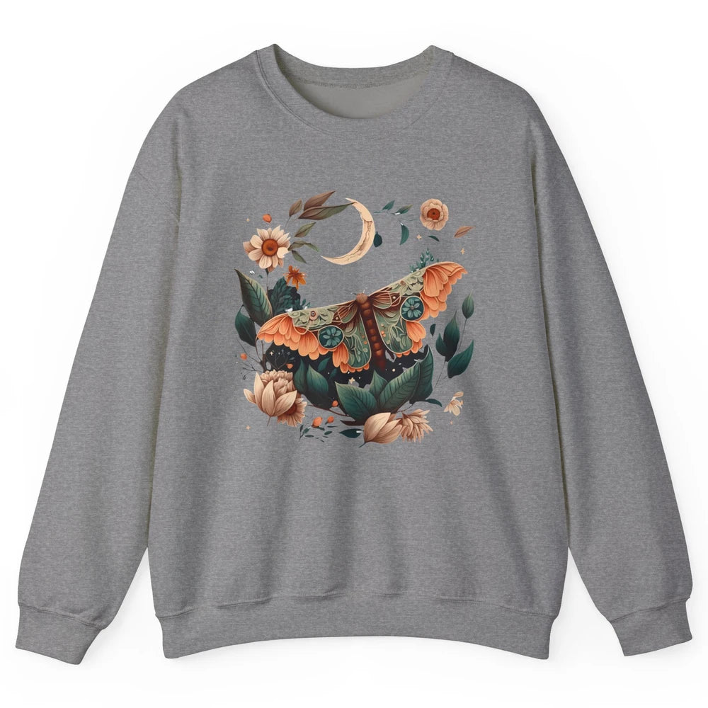 Retro Floral Moth Moon Butterfly Boho Moth Lovers Gift Unisex Crewneck Sweatshirt