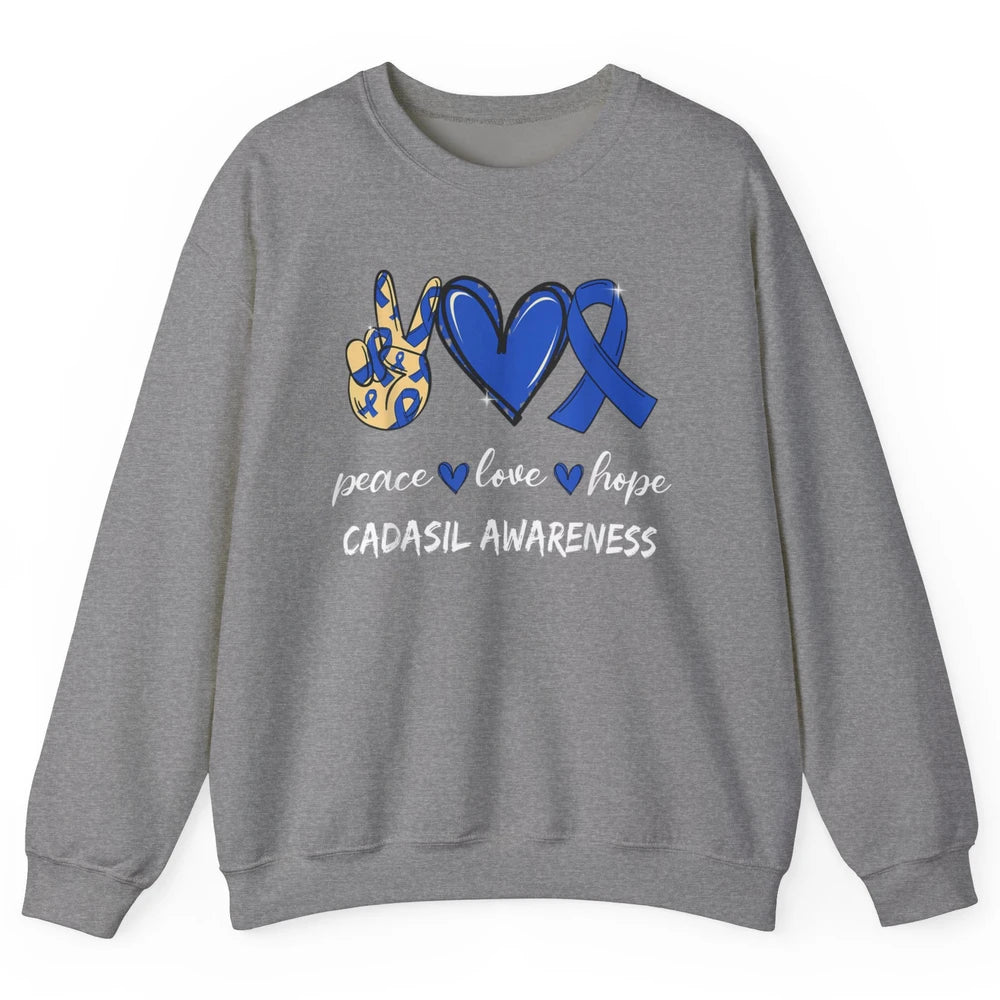Peace Love Hope Heart Love Cadasil Awareness Blue Ribbon Unisex Crewneck Sweatshirt