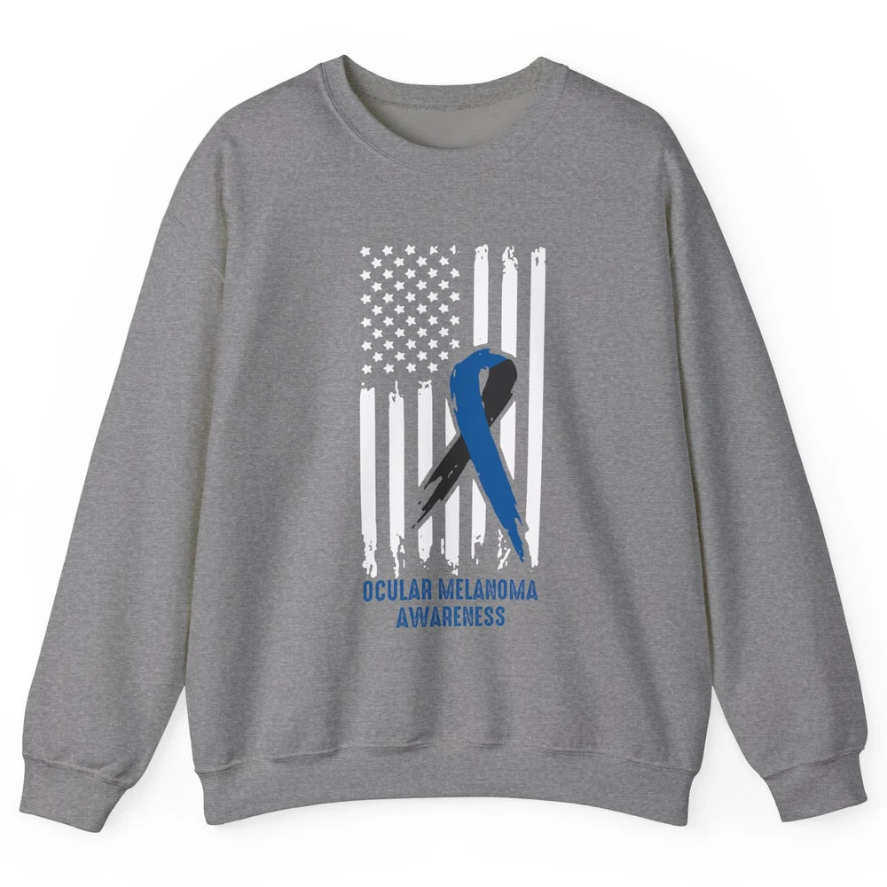 Ocular Melanoma Awareness Ribbon No One Fight Alone US Flag Unisex Crewneck Sweatshirt