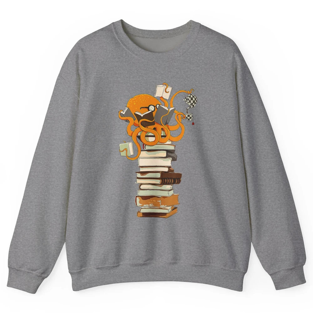 Reading Books Octopus Tea Coffee Sea Animal Marine Bookish Unisex Crewneck Sweatshirt